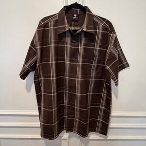 Yago‎ Men's Large Brown Plaid Short Sleeve Button-Down Shirt